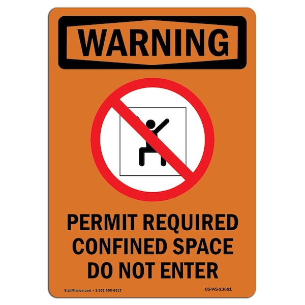 OSHA WARNING Sign, Permit Required W/ Symbol, 14in X 10in Aluminum, 10" W, 14" H, Portrait